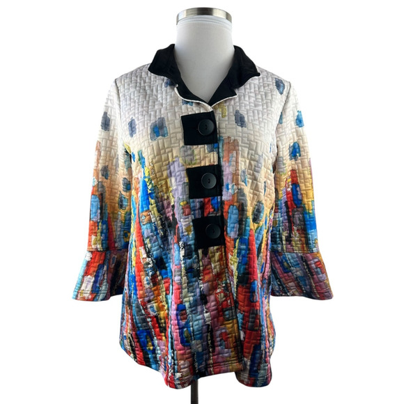 Ali Miles Textured Colorful Modernist Art to Wear Button Front Jacket Size Large - Picture 12 of 12